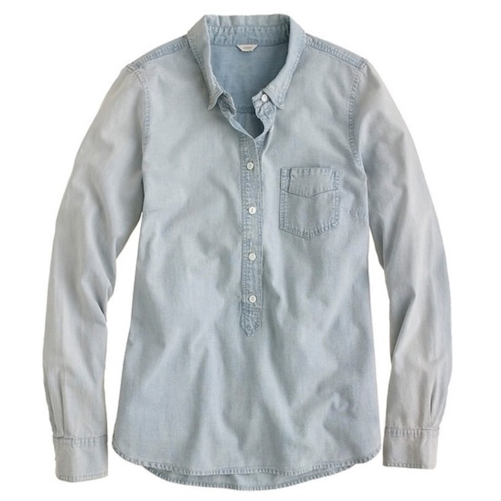 NEW! J.Crew Light “Faded” Chambray Denim Popover Button Down Top XS